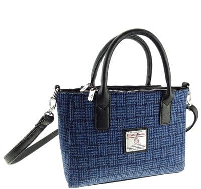 Harris Tweed Small Tote Bag Blue Basket Weave