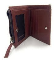 Harris Tweed Women's Green Herringbone Leather Bifold Wallet, Card Holder with Zipper Coin Pocket