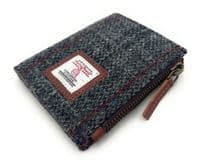 Harris Tweed Women's Grey Check Leather Bifold Wallet, Card Holder with Zipper Coin Pocket