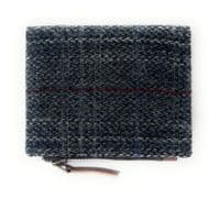 Harris Tweed Women's Grey Check Leather Bifold Wallet, Card Holder with Zipper Coin Pocket