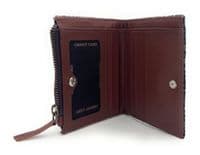 Harris Tweed Women's Grey Check Leather Bifold Wallet, Card Holder with Zipper Coin Pocket