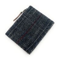 Harris Tweed Women's Grey Check Leather Bifold Wallet, Card Holder with Zipper Coin Pocket