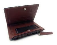 Harris Tweed Women's Grey Check Leather Bifold Wallet, Card Holder with Zipper Coin Pocket