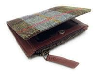 Harris Tweed Women's Macleod Tartan Real Leather Bifold Wallet, Card Holder with Zipper Coin Pocket