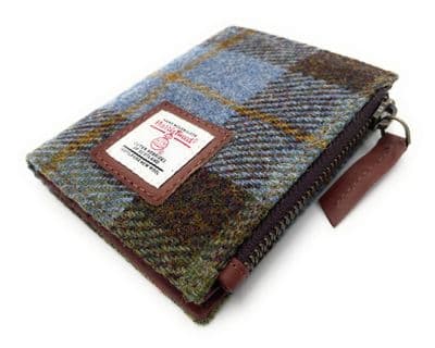 Harris Tweed Women's Macleod Tartan Real Leather Bifold Wallet, Card Holder with Zipper Coin Pocket