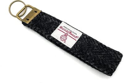 Harris Tweed Wool Fabric Keyring With Metal Fob Charcoal