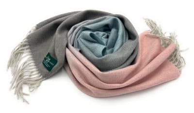 Light Grey & Soft Pink Extra Fine 100% Pure Cashmere Scarf in Colour Block 190 cm x 35 cm