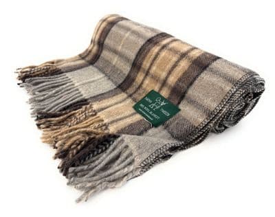 MacKeller Natural Tartan Knee Blanket 100% New Wool