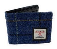 Men's Harris Tweed Bifold Wallet Blue Overcheck
