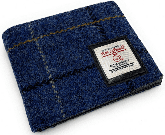 Men's Harris Tweed Bifold Wallet Blue Overcheck