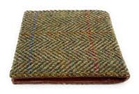 Men's Harris Tweed Bifold Wallet Green Herringbone