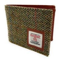 Men's Harris Tweed Bifold Wallet Green Herringbone