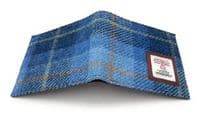 Men's Harris Tweed Leather Bifold Wallet Purse Blue Check