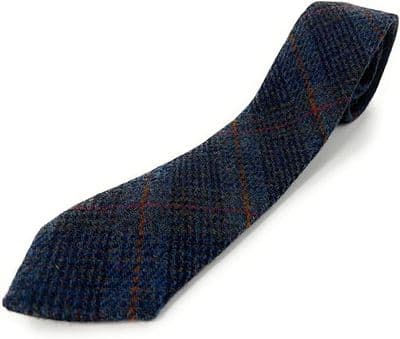 Men's Harris Tweed Navy Houndstooth Check Necktie Hand Made in the UK