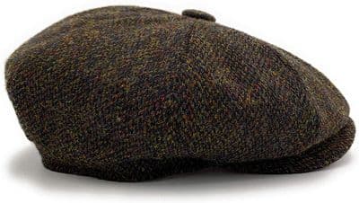 Men's Harris Tweed Newsboy Cap Plain Brown Herringbone Made in Scotland S-XXL