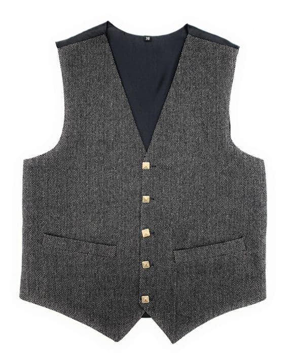 Mens Grey Herringbone Tweed Formal Waistcoat 38-50