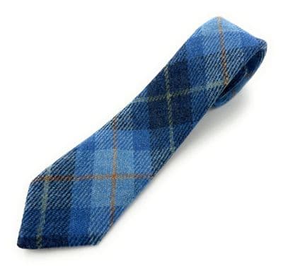 Mens Harris Tweed Blue Check Necktie Hand Made in the UK