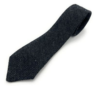 Mens Harris Tweed Charcoal Herringbone Necktie British Made