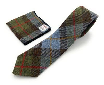 Mens Harris Tweed Macleod Tartan Necktie & Pocket Square British Made