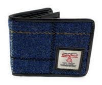 Mens Harris Tweed Trifold Wallet Blue Overcheck