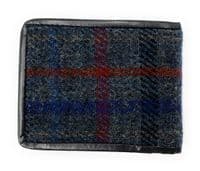 Mens Harris Tweed Trifold Wallet Slate Grey Check