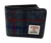 Mens Harris Tweed Trifold Wallet Slate Grey Check