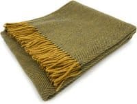 Mustard Grey Herringbone 100% Wool Large Blanket Throw