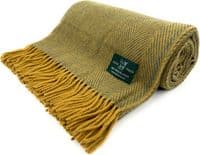 Mustard Grey Herringbone 100% Wool Large Blanket Throw