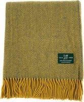 Mustard Grey Herringbone 100% Wool Large Blanket Throw