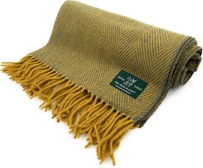 Mustard Grey Herringbone Knee Blanket 100% New Wool