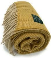 Mustard Herringbone 100% Wool Large Blanket Throw