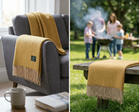 Mustard Herringbone 100% Wool Large Blanket Throw