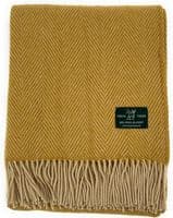 Mustard Herringbone 100% Wool Large Blanket Throw
