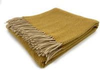 Mustard Herringbone 100% Wool Large Blanket Throw