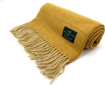 Mustard Herringbone Knee Blanket 100% New Wool