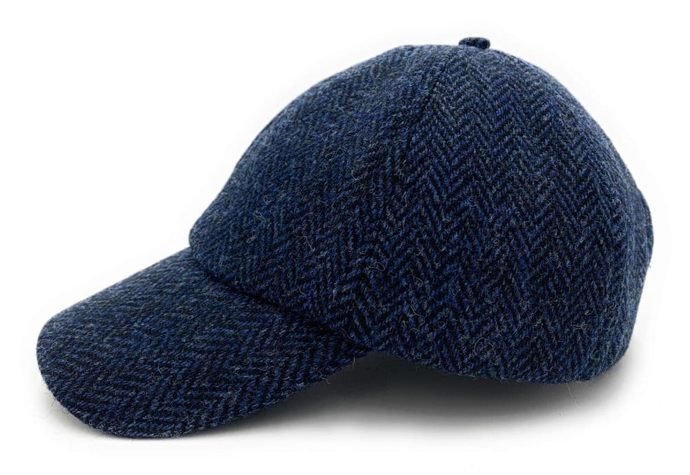 Navy Herringbone Tweed Baseball Cap | Unisex Adjustable Hat