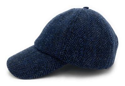 Navy Herringbone Harris Tweed  Baseball Cap One Size Adjustable Unisex Made in Scotland