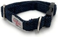 Navy Herringbone Harris Tweed Dog Collar And Lead Set