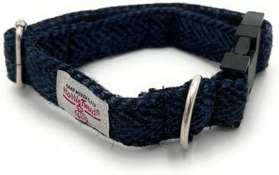 Navy Herringbone Harris Tweed Dog Collar