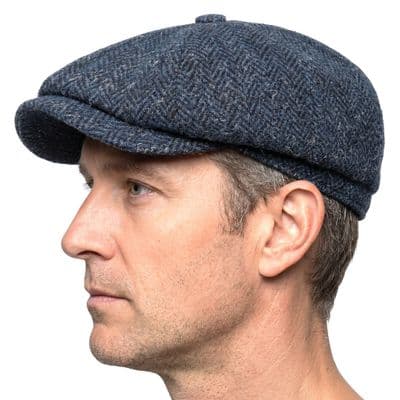 Navy Herringbone Harris Tweed  Newsboy Cap  Made in Scotland