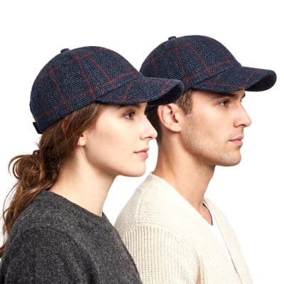 Navy Herringbone Red Overcheck Harris Tweed  Baseball Cap Adjustable Unisex Made in Scotland