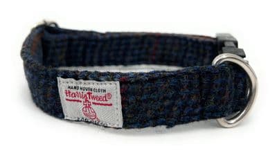 Navy Houndstooth Check Harris Tweed Dog Collar