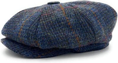 Navy Houndstooth Check Harris Tweed  Newsboy Cap Made in Scotland S-XXL