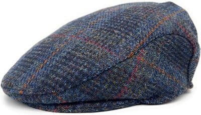 Navy Houndstooth Check Tweed Flat Cap Made in Scotland  S-XXL
