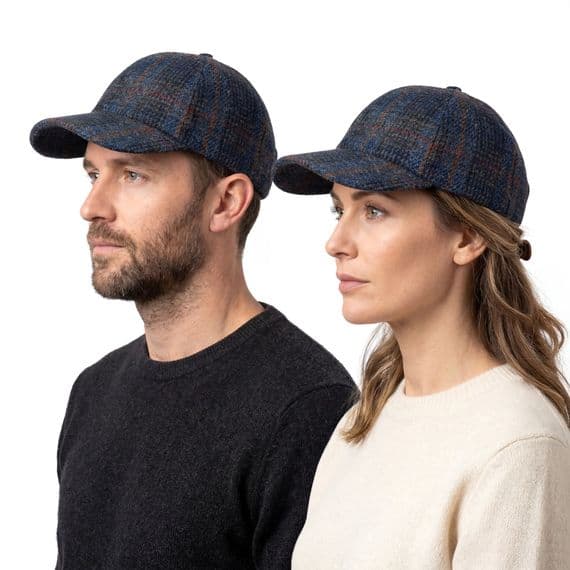 Navy Houndstooth Harris Tweed Baseball Cap | Adjustable Unisex Hat