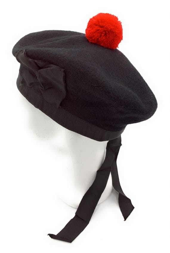 Pure Wool Scottish Balmoral Hat Plain Black