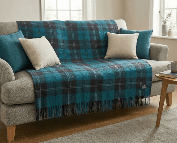 Ramsay Blue New Wool Large Tartan Blanket Throw Rug