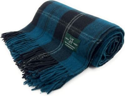 Ramsay Blue Wool Tartan Knee Blanket 100% New Wool