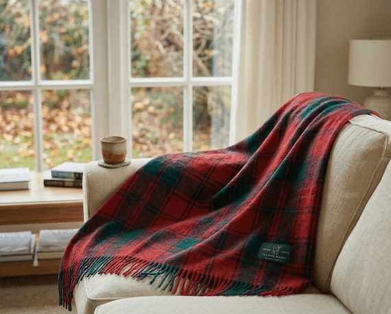 Robertson Red Wool Large Tartan Blanket  Throw Rug