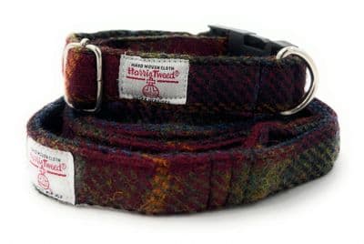 Rust Check Harris Tweed Dog Collar And Lead Set